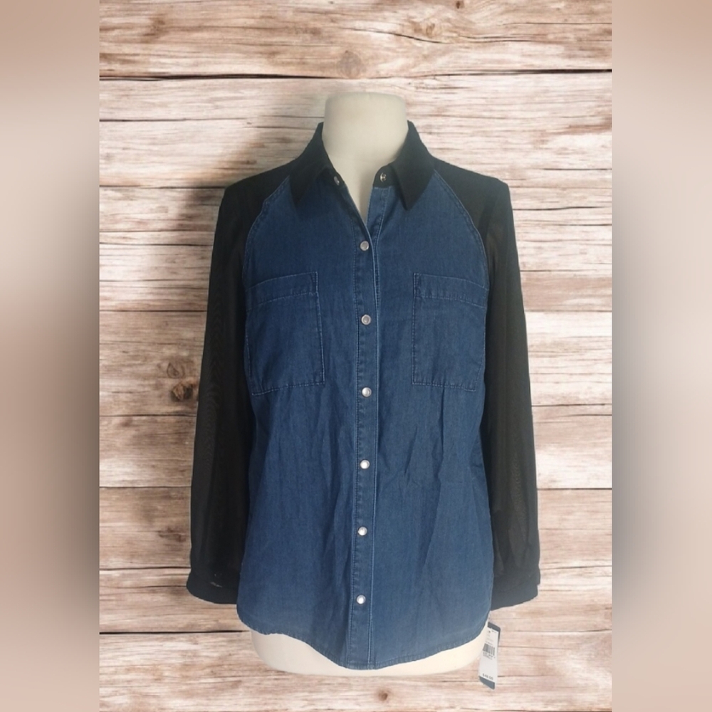 🎈Button-Up Shirt With Sheer Black Sleeves